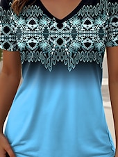 ieftine tricou boho-Pentru femei Tricou Ombre Grafic Geometric Epocă Stilat Casual Manșon scurt În V Topuri obișnuite Zilnic Imprimeu Albastru piscină Mov Trifoi Vară Primăvară