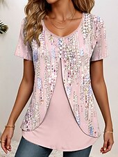 billige Blomster t-skjorte-Dame T skjorte Blomstret Grafisk Elegant Årgang Stilfull Kortermet Crew-hals Rund hals Vanlige topper Daglig Ut på byen Lapper Knapper Lag-på-lag Lysegrønn Rosa Lyseblå Sommer Vår