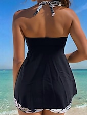 billiga Badessor-Dam Badkläder Bikini 2 st Baddräkt Lappverk Tropisk Standkläder Blomma Halterneck Ärmlös Baddräkter