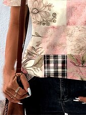 tanie T-shirt boho-Damskie Podkoszulek Kwiaty Graficzny Geometryczny Codzienny Krótki rękaw Półgolf Okrągły dekolt Zwykłe topy Codzienny Nadruk Rumiany róż Lato