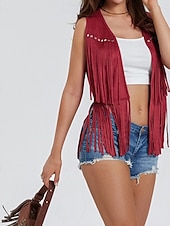 cheap Boho Tops-Women&#039;s Blouse Plain Active Modern Sleeveless V Neck Regular Tops Daily Holiday Fringe Black White Yellow Army Green Red Summer