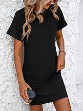 cheap Plain Dress-Women&#039;s Mini Dress T Shirt Dress Tee Dress Solid Color Summer Dress Casual Daily Regular Fit Graphic Short Sleeve Crew Neck Black Pink Blue Green Summer