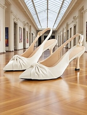 cheap Kitten Heels-Women's Ivory Pointed Toe Slingback Kitten Heels with Pearl Embellishment – Elegant Satin Wedding Shoes for Romantic Dates and Garden Parties