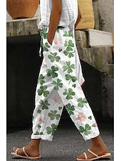 economico Pantaloni in cotone e lino con grafica-Per donna Pantaloni in cotone e lino Pantaloni Eleganti Moda Lunghezza intera Naturale Floreale Tasca Stampa Design con Coulisse Elastica Comodo All&#039;aperto Confortevole All&#039;aperto Vacanza Uscire Blu