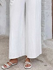 economico Pantaloni in lino e cotone semplici-Pantaloni chinos baggy a gamba larga da donna in tinta unita stile etnico basic casual lunghezza intera vita alta tinta unita tasca vita elastica comfort outdoor micro-elastici vacanza street