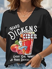 tanie Humor &amp; Cytaty koszulka-Damskie Podkoszulek Graficzny Litera Zabytkowe Elegancki Etniczne Krótki rękaw W serek Zwykłe topy Codzienny Wyjściowe Stroje plażowe Nadruk Czarny Niebieski Lato Wiosna