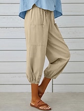 cheap Plain Cotton Linen Pant-Women&#039;s Capri Pants Solid Color Chinos Fashion Ethnic Style Basic Calf-Length High Waist Plain Pocket Drawstring Comfort Outdoor Micro-elastic Vacation Street Daily Black White Khaki Light Blue