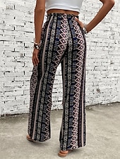abordables pierna ancha y cintura alta-Mujer Perneras anchas Pantalones Vacaciones Boho Longitud total Media cintura Geometría Cintura elástica Transpirable Cómodo Microelástico Calle Ropa Cotidiana Noche Café Verano Ajuste regular
