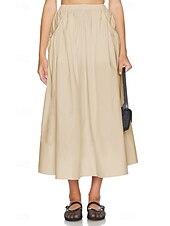 abordables Jupes unies-Femmes Jupe Évasé Mode Maxi Taille Basse Jupes Uni Avec Poches Micro-Élastique Vacances Rue Noir Blanche Champagne Beige Été Mélange Lin-Coton