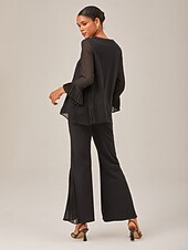 economico Set da due pezzi-set di tessuto plissettato con design a contrasto nero