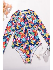 billiga One-piece-baddräkter-Dam Badkläder En bit Baddräkt Dragkedja Tropisk Standkläder Blomma Rund hals Ärmlös Baddräkter