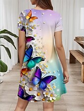 cheap Animals Dress-Women&#039;s Mini Dress T Shirt Dress Tee Dress A Line Dress Summer Dress Vacation Casual Daily Holiday Weekend Regular Fit Floral Graphic Animal Short Sleeve Crew Neck Light Purple Summer Spring