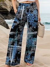 tanie szerokie nogawki i wysoki stan-Damskie Spodnie szerokie nogawki Typu Chino Luźne spodnie Urlop Zabytkowe Moda Pełna długość Wysoka talia Kwiaty Graficzny Geometryczny Drukowanie Keep Warm Oddychający Miękka Średnio elastyczny
