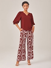 billiga Tvådelade set-elegant set med blå topp och vida byxor i semesterstil