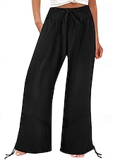 baratos Calça de linho de algodão simples-Mulheres Shorts de algodão e linho Calças inspiradas em linho Calças de linho de algodão Moda Comprimento total Natural Tecido Bolsos Design de cordão elástico Confortável Exterior Ao ar livre Rua