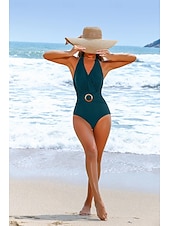 billiga One-piece-baddräkter-Dam Badkläder En bit Monokini Baddräkt Öppen rygg Magkontroll Hög midja Smal Semester Standkläder Ensfärgat Halterneck Ärmlös Baddräkter