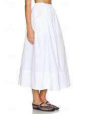 abordables Jupes unies-Femmes Jupe Évasé Mode Maxi Taille Basse Jupes Uni Avec Poches Micro-Élastique Vacances Rue Noir Blanche Champagne Beige Été Mélange Lin-Coton