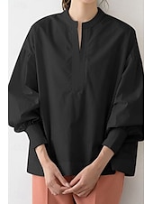 preiswerte Damen Einfache Oberteile-Damen Bluse Einfach Basic Lässig Langarm V Ausschnitt Normale Oberteile Täglich Ferien Schwarz Sommer