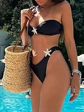 billiga Bikiniset-Dam Badkläder Bikini 2 st Baddräkt Öppen rygg Tropisk Standkläder Geometrisk Över axeln Ärmlös Baddräkter