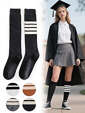 preiswerte Damensocken-Kniehohe, asymmetrisch gestreifte Damensocken – sportliche, über die Wade reichende Baumwollsocken für Schuluniformen für Schüler, Abschlussfeiern, Cheerleading und den Alltag