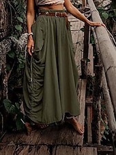 economico Pantaloni-Per donna Gonna Casual Boho Maxi Vita media Gonne Semplice Tasca Micro-elastico Vacanza Uscire Nero Verde militare Rosso Zenzero Estate Cotone Lino