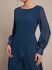 preiswerte Unter 129,99 $-Hosenanzug Brautmutter Klassischer Rundhalsausschnitt Asymmetrischer Saum Chiffon Lange Ärmel mit Einfarbig