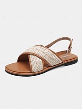 abordables Sandales de Vacances-Sandales plates à brides croisées tissées pour femmes – sandales bohèmes décontractées pour les promenades estivales et les rendez-vous romantiques en journée