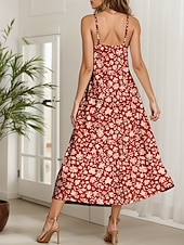 preiswerte Blumenkleider-Damen Maxikleid A Linie Kleid Sommerkleid Unterkleid Elegant Urlaub Lässig Normale Passform Blumen Grafik Ärmellos V Ausschnitt Spaghettiträger Rote Blau Purpur Grün Sommer Frühling