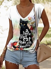 billige Dyr Tank Top-Dame Skjorte Bluse Blomstret Grafisk Katt Aktiv Stilfull Fritid Ermeløs Med stropper Vanlige topper Daglig Trykt mønster Hvit Grønn Sommer Vår