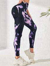 abordables Leggings y mallas de yoga-Mujer Pantalones de yoga Mallas Leggings de Yoga Cintura elástica Control de barriga Levantamiento de tope Yoga Entrenamiento de gimnasio Pilates Pantalones Tie-dye Morado Otoño Deportes Ropa de
