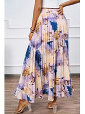 abordables Jupes en mousseline-Femmes Jupe Mode Maxi Taille Basse Jupes Teinture par nouage Plissé Imprimé Micro-Élastique Vacances Décontracté Quotidien Violet Été Polyester