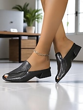 billige Tresko og tøfler til kvinner-kvinners peep toe muldyr – brettet design av kunstskinn mulesko for moderne arbeidsstil
