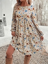 abordables Robes fleuries élégantes-Femmes Mini Robe Robe Décontractée Robe Fleurie Robe d&#039;été Élégant Mode Manches Bouffantes Extérieur Fête Date Coupe régulière Fleur Sans manches Col ras du cou Abricot Été Printemps