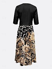 abordables Robe Fleurie-Ensemble de robes femme robe midi robe en A robe d&#039;été robe de fête semi-formelle impression graphique florale à demi-manches en V invité de mariage quotidien or été printemps coupe régulier