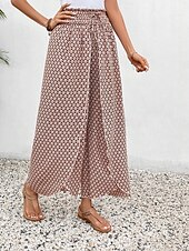 billiga breda ben och hög midja-Kvinnors vida chinos baggy byxor semester mode full längd hög midja blommig elastisk midja tryck komfort utomhus mikro-elastisk semester gata avslappnad svart vit rosa khaki sommar vår