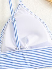 billiga Bikiniset-Kvinnors baddräkter bikini 2-delad tärnande baddräkt rygglös semester strandkläder randig V-hals ärmlös baddräkter
