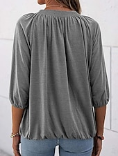 abordables Hauts Unis pour Femmes-Femmes T-shirt Uni Mode Moderne Manche 3/4 Col ras du cou Hauts Réguliers Quotidien Noir Blanche Rose Claire Vin Vert Véronèse Été