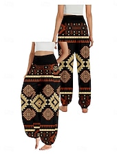 preiswerte Hose aus Baumwollleinen mit Grafik-Damen Leinen-inspirierte Hosen Weites Bein Hosen Hose Ethno-Stil Lässig Boho Volle Länge Hohe Taille Blumen Grafik Paisley-Muster Tasche Elastischer Bund Drucken Atmungsaktivität Weich Mikroelastisch