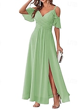 preiswerte abendkleider-Damen Langes Kleid Maxikleid Abschlussballkleid Partykleid Cocktailkleid Mode Party Besonderer Anlass Date Normale Passform Einfach Kurzarm V Ausschnitt Gelb Hellgrün Blau Grün Sommer