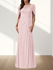 preiswerte Bodenlänge-A-Linie Brautmutterkleid Hochzeitsgast Elegant Rundhalsausschnitt Bodenlang Chiffon Ärmellos mit Applikationen Raffung 2025
