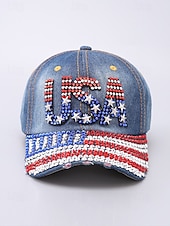 ieftine Pălării de damă-șapcă de baseball din denim cu strass SUA – pălărie strălucitoare cu steag american patriotic pentru femei și bărbați, accesoriu reglabil pentru ținuta de 4 iulie pentru ziua independenței