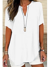 economico Camicie-Per donna Camicia Blusa Camicie di cotone e lino Semplice Essenziale Casual Manica Corta Scollo a V Top Regolari Quotidiano Ferie Orlo asimmetrico Nero Bianco Blu Viola Estate