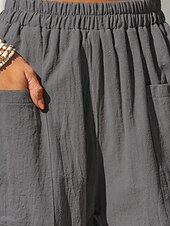 cheap Plain Cotton Linen Pant-Women&#039;s Cotton Linen Pants Baggy Pants Solid Color Vintage Fashion Streetwear Full Length High Waist Plain Pocket Elastic Waistband Comfy Soft Comfortable Micro-elastic Outdoor Vacation Street