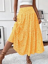 ieftine Fuste simple-Fustă pentru femei Fustă maxi A Line Modă Casual Fuste cu talie înaltă Floral Print Micro-elastic Stradă Zilnic Negru Galben Roz Verde Vară Poliester