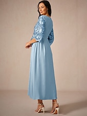 levne Dámské černé šaty-Dámské Maxi šaty Áčkové šaty Elegantní Formální Formální Svatební host Běžný Bez vzoru 3/4 délka rukávu Tričkový Světle modrá Léto Jaro Podzim