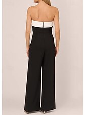 baratos Ternos e Macacões-macacão vestido de noite elegante vestido formal para convidados de casamento comprimento até o chão sem mangas ombro a ombro bloco de cores com pregas laço(s) 2025