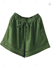 abordables Pantalones cortos calientes-Mujer Pantalón corto Pantalones cortos de verano Pantalones cortos de playa Vacaciones Vintage Moda Corto Alta cintura Plano Correa Bolsillo Cintura elástica Comodidad Ligero Suave Microelástico