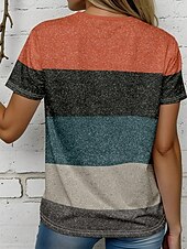 billige Stripe og geometrisk t-skjorte-Dame T skjorte Grafisk Stripet Årgang Stilfull Klassisk Kortermet Crew-hals Vanlige topper Daglig Helg Trykt mønster Oransje Sommer