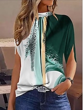 abordables Hauts d&#039;Art et de Design pour Femmes-Femmes Chemisier Graphique Marbre Élégant Occasionnel Manche Courte Col haut Hauts Réguliers Quotidien Fête Noir Blanche Vert Été