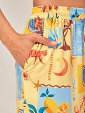 economico Pantaloni-pantaloni a gamba larga con collage tropicale